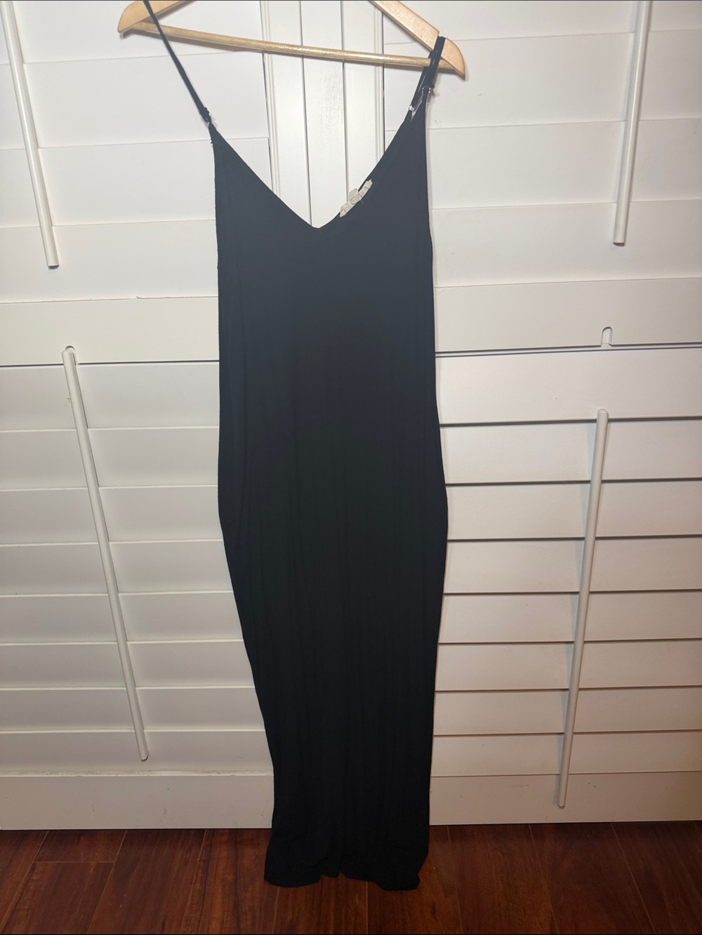 lovestitch Black V-Neck Maxi Slip Dress with Spaghetti Straps